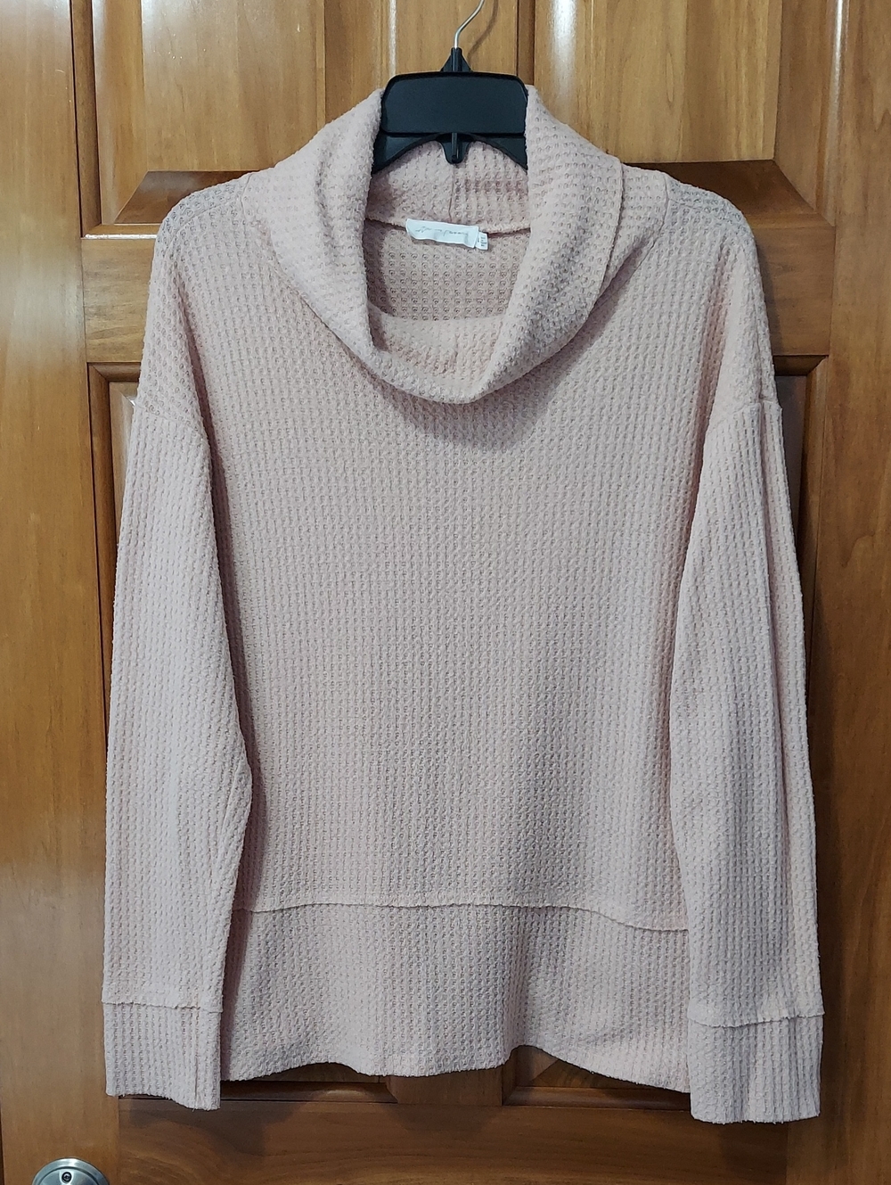 All In Favor Women's Dusty Rose Cowl Neck Soft Waffle Sweater, Size Large▪︎